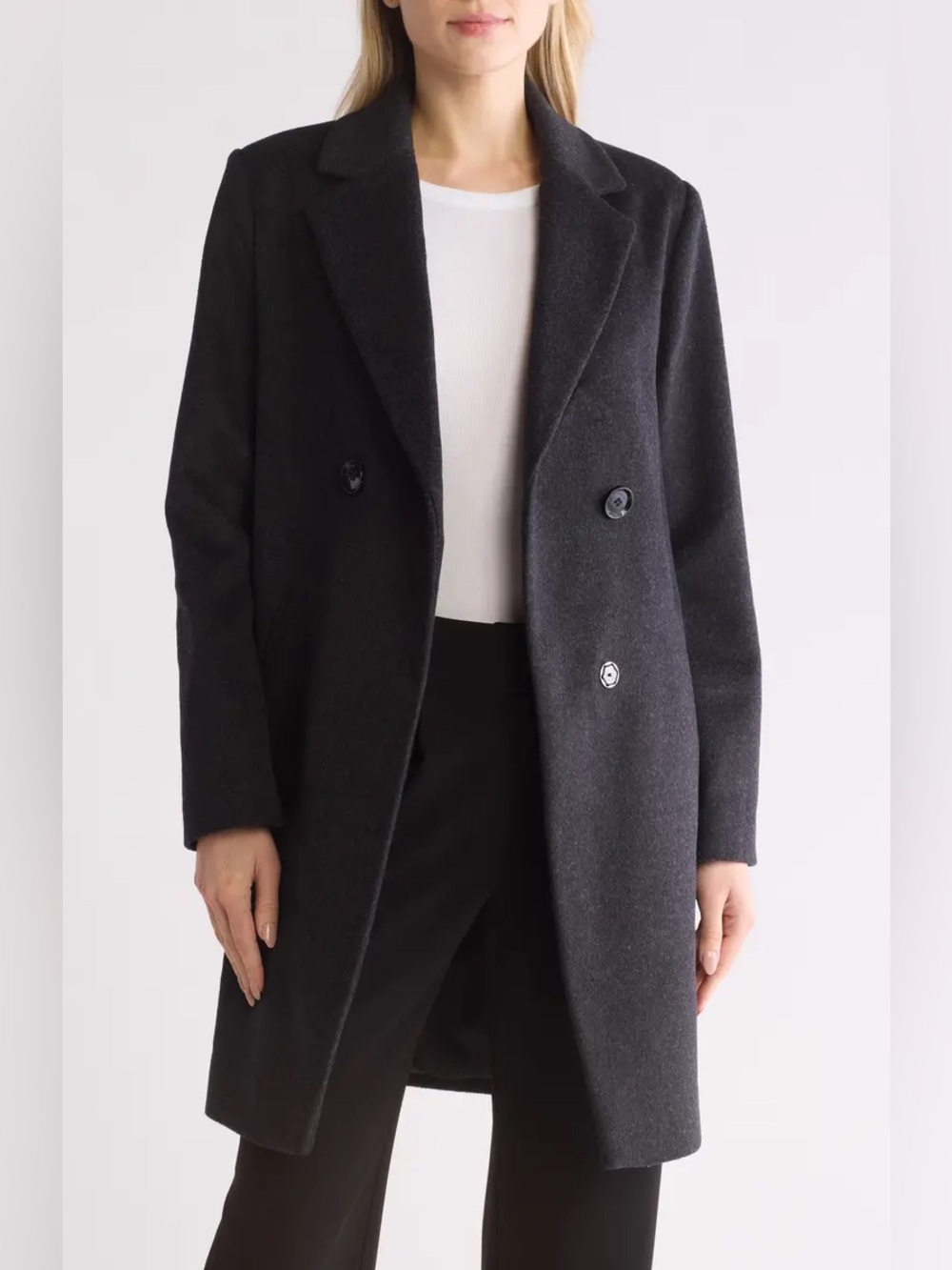 Sam Edelman Wool-Blend Double Breasted Cutaway Coat in Charcoal Gray